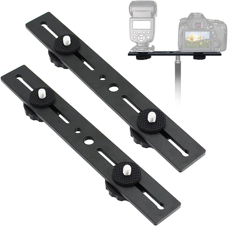 Zeetain Dual Speedlite Tripod Mount Bracket,1/4" Dual Camera Mount Flash Extension Bar,8" Dual Tripod Bracket for Camera,LED Video Light,DSLR Camera,Flash Light(2 Pack) - Image 1